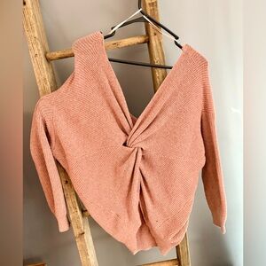 Kori Mauve Pink Off-Shoulder Twist Ribbed Sweater